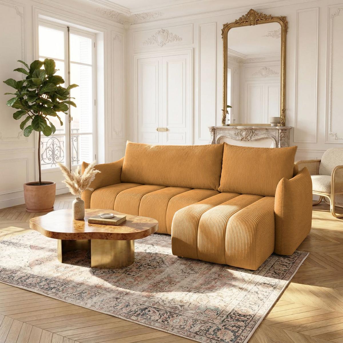ECKSOFA Ontario Xs Mit Schlaffunktion - Gelb, Holzwerkstoff/Textil (226/154cm) - Fun Möbel