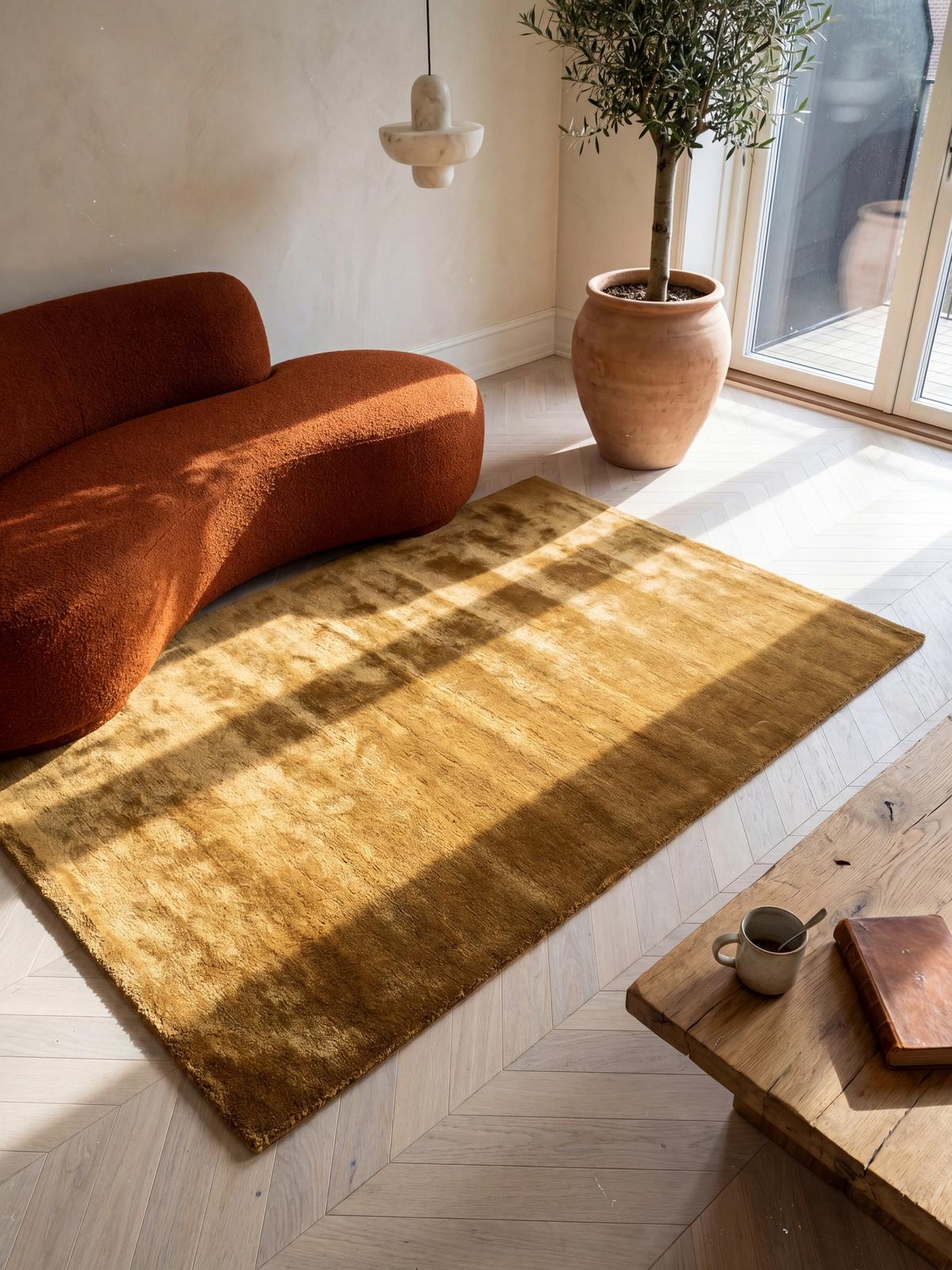HOCHFLORTEPPICH Antirutsch Uni ALDAN Polyester Gold 160 x 220 cm - Goldfarben, Textil (160/220cm) - KADIMA DESIGN