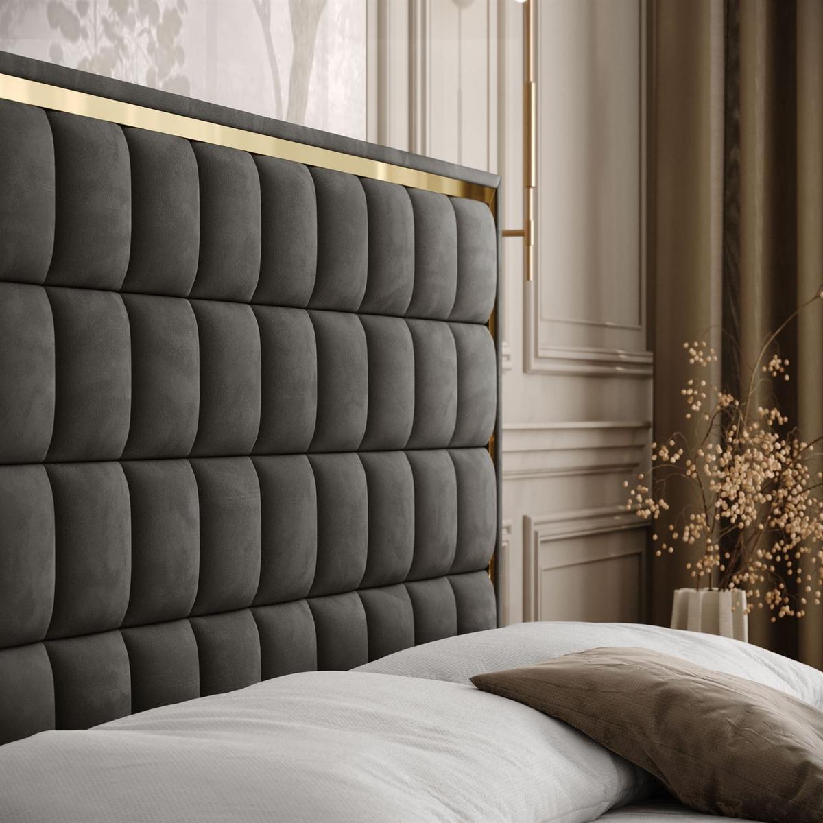 BOXSPRINGBETT ISADORA GOLD mit Bettkasten und Topper 160x200 cm Royal Velvet 185 - Graphitfarben, Textil - Lookway
