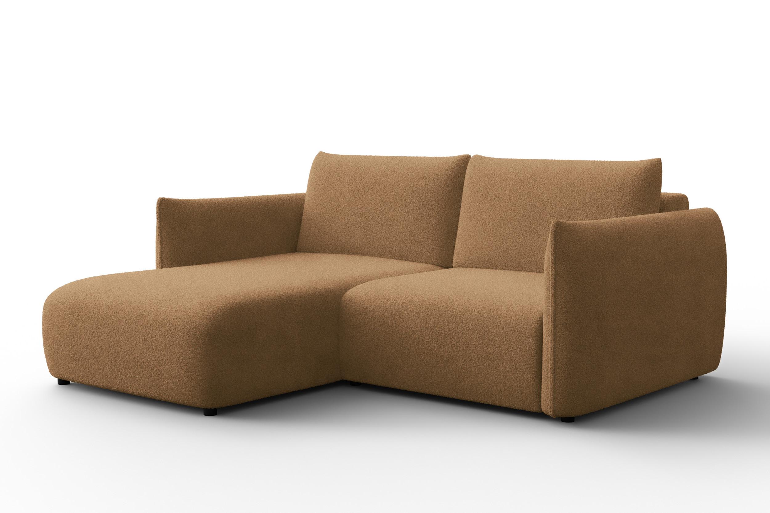 ECKSOFA TAUER 3-Sitzer LINKS, Bouclé-Stoff braun - Schwarz/Braun, Holz/Textil (173/206cm) - Courtois Laville