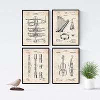POSTER Set mit 4 Jahrgang Orchester Instrumenten Patenten A4 Schwarzer Rahmen - Schwarz, Papier (29.7/3cm) - Nacnic