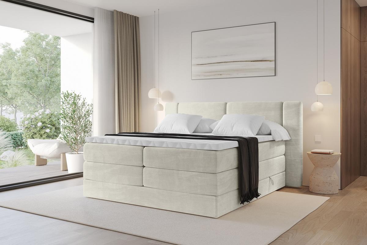 BOXSPRINGBETT mit Matratze H3/H4 - EVON KING - 180x200 cm Creme - Creme, Holzwerkstoff (180/200cm) - ALTDECOR