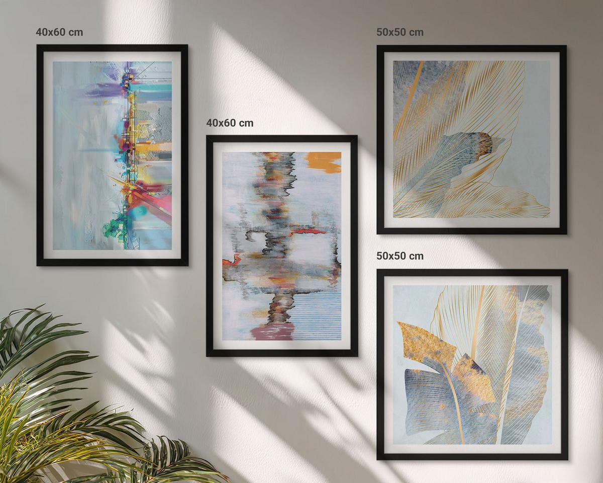 BILDER SET 4er Set - 50x50 cm & 40x60 cm Schwarzer Rahmen - Abstrakte Gemäldekompositionen - Schwarz, Kunststoff (50/50cm) - TULUP