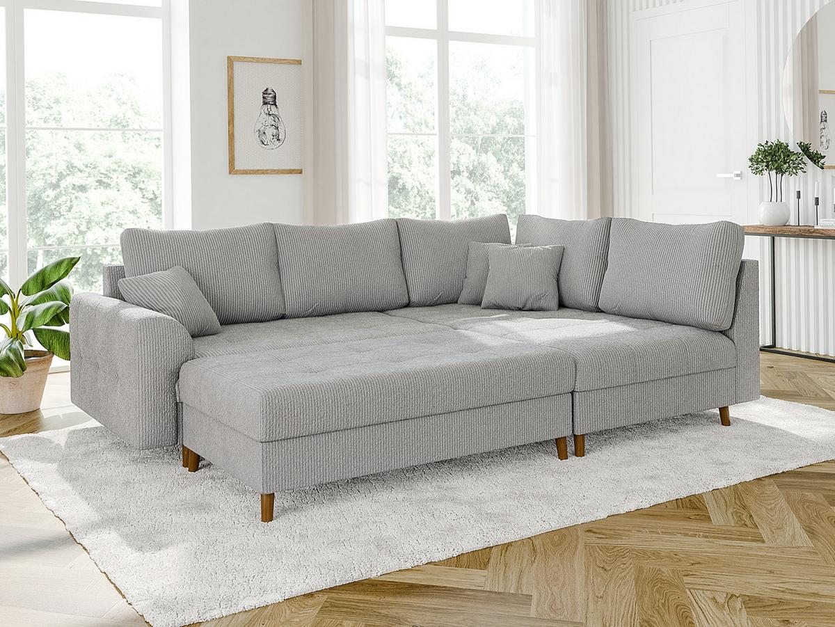 ECKSOFA inkl. Hocker Alma Hellgrau Cord - Ottomane rechts - Hellgrau/Braun, Holz/Textil (231/161cm) - S-Style Möbel