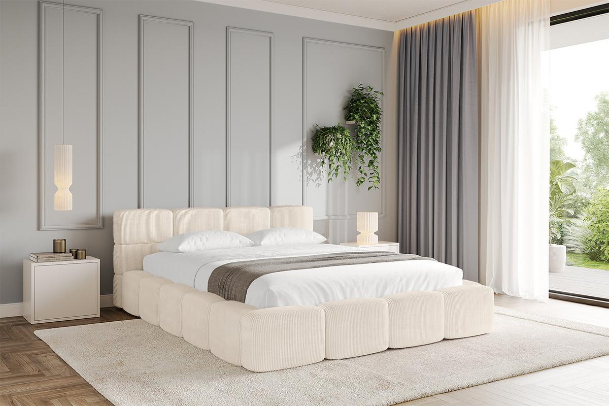 POLSTERBETT mit Bettkasten und Lattenrost, Bett mit Kopfteil, Boxbett ohne Matratze, Doppelbett mit Stauraum - NATA-v1 200x200 Beige - Schieferfarben, Holzwerkstoff/Textil (200/200cm) - ALTDECOR