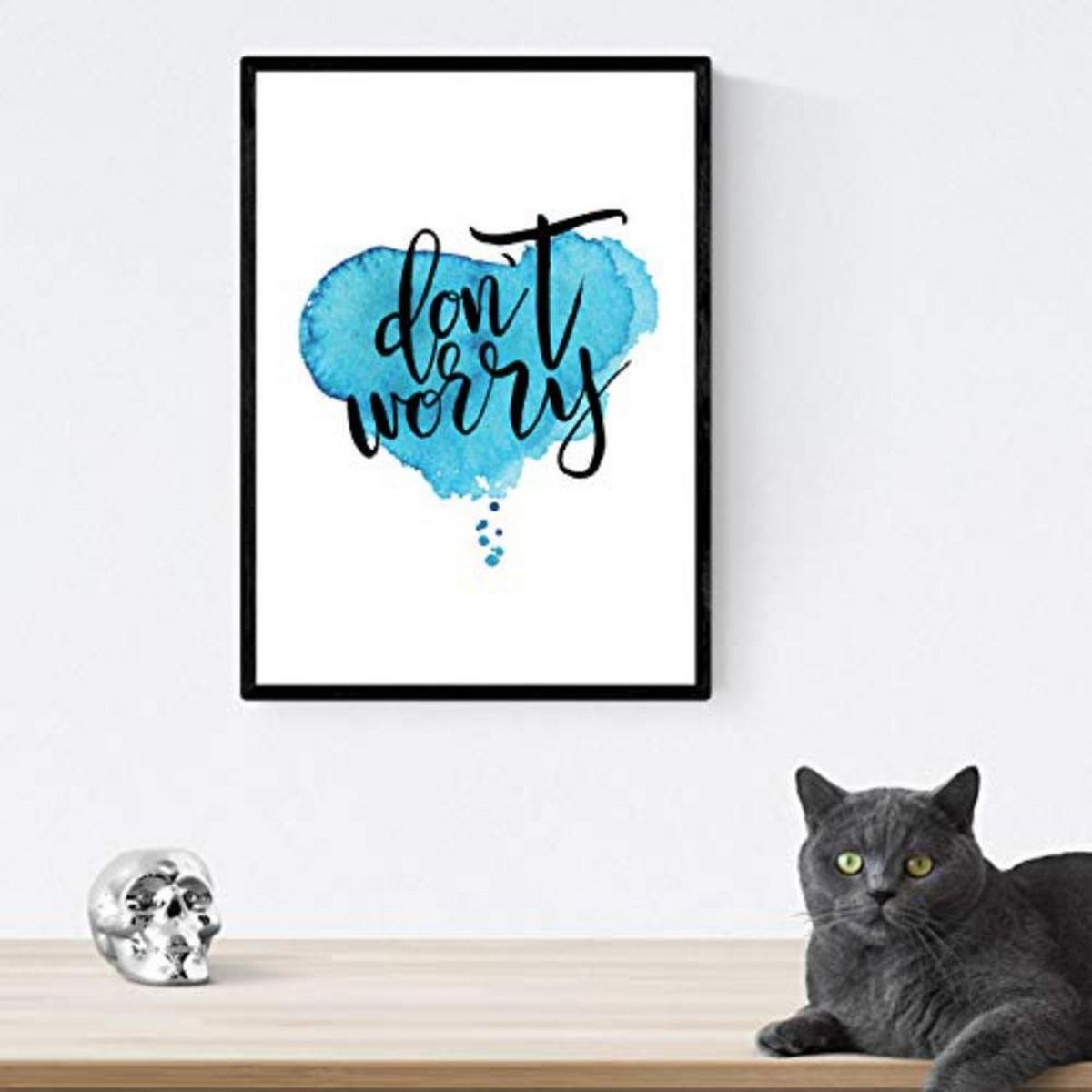 POSTER Set mit 4 glücklich und bunt ‚Gutes Leben‘ A3 Schwarzer Rahmen - Schwarz, Papier (29.7/3cm) - Nacnic