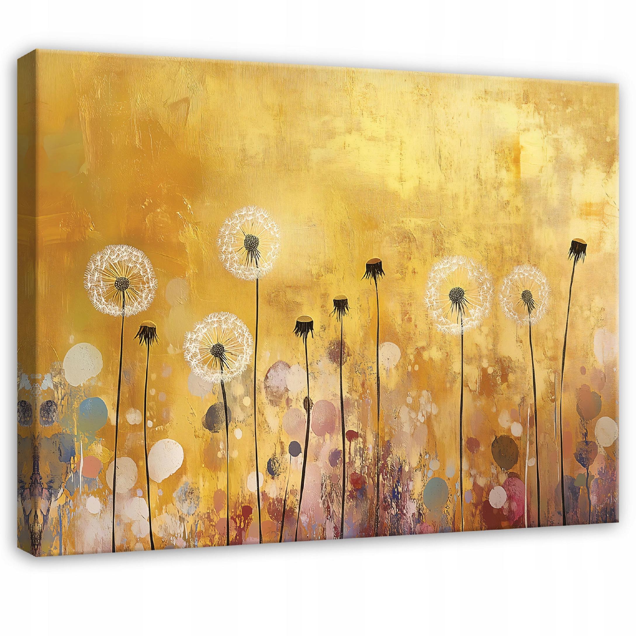 LEINWANDBILD Abstrakt Blumen Wiese Gold Modern Wohnzimmer 120x80 - Multicolor, Holzwerkstoff (120/80cm) - Wallarena
