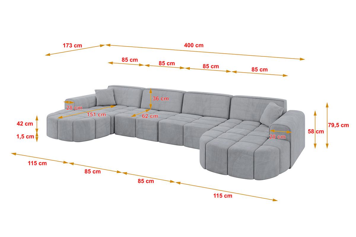 WOHNLANDSCHAFT LIVO-U2 - 400x173x79,5 cm Grau - Grau, Holzwerkstoff/Textil (400/79/173cm) - ALTDECOR
