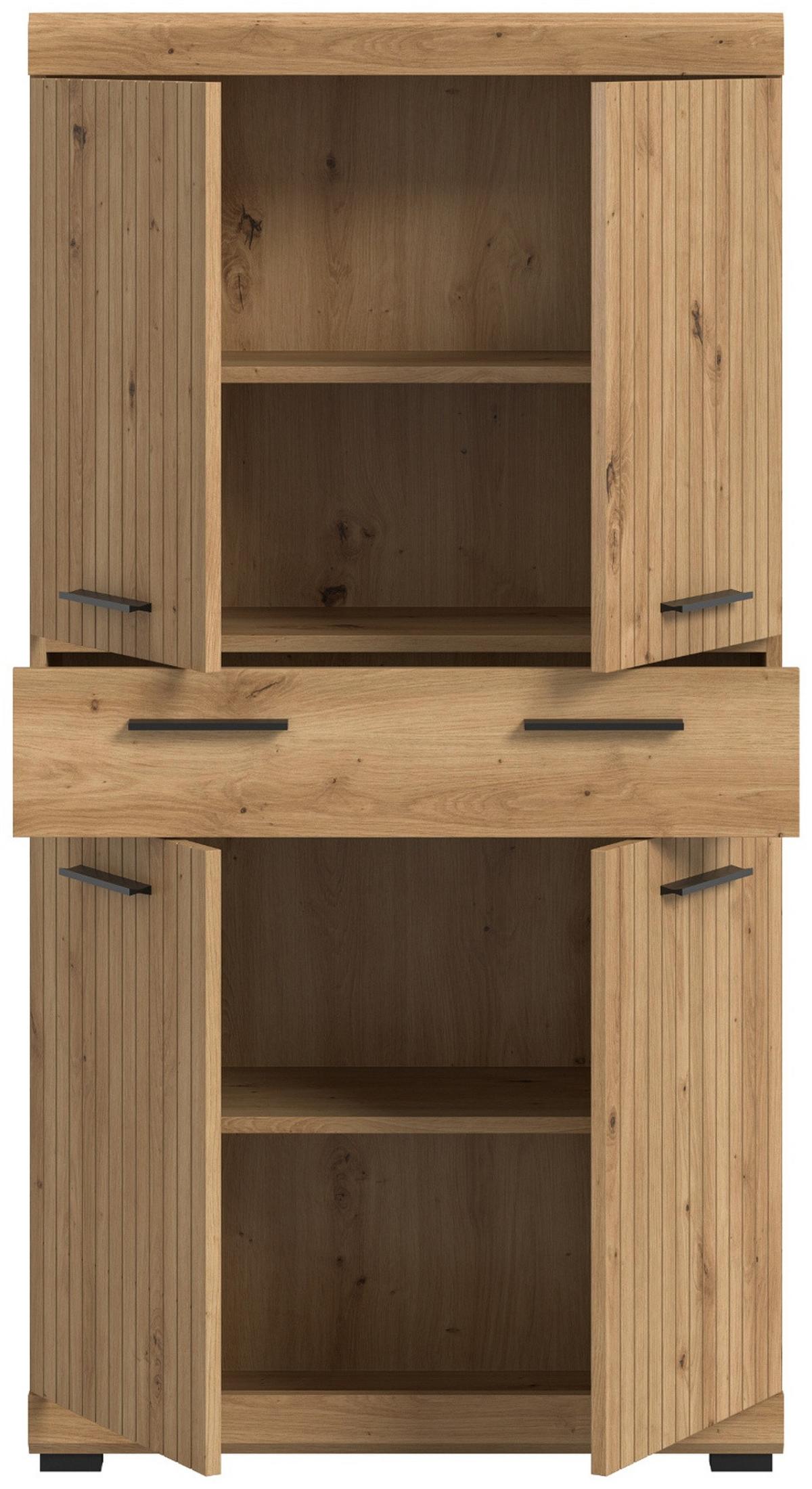 MIDISCHRANK Eiche Artisan 74 x 143 cm, Badschrank mit viel Stauraum - Schwarz/Eiche Artisan, Holzwerkstoff/Kunststoff (74/143/31cm) - Inn.Furn