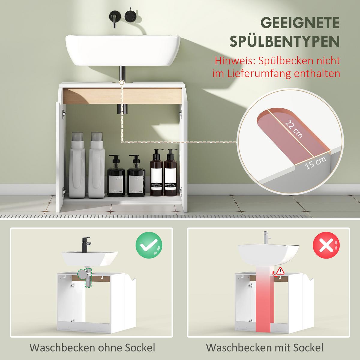 WASCHBECKENUNTERSCHRANK Spanplatte MDF Weiß - Weiß, Holzwerkstoff (35/57.9/60cm) - HOMCOM