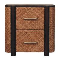 NACHTKASTEN Havana Geflechtfront, 2 Schubladen, Braun - Hellbraun/Messingfarben, Holz/Metall (50/50/38cm) - Artisan Furniture