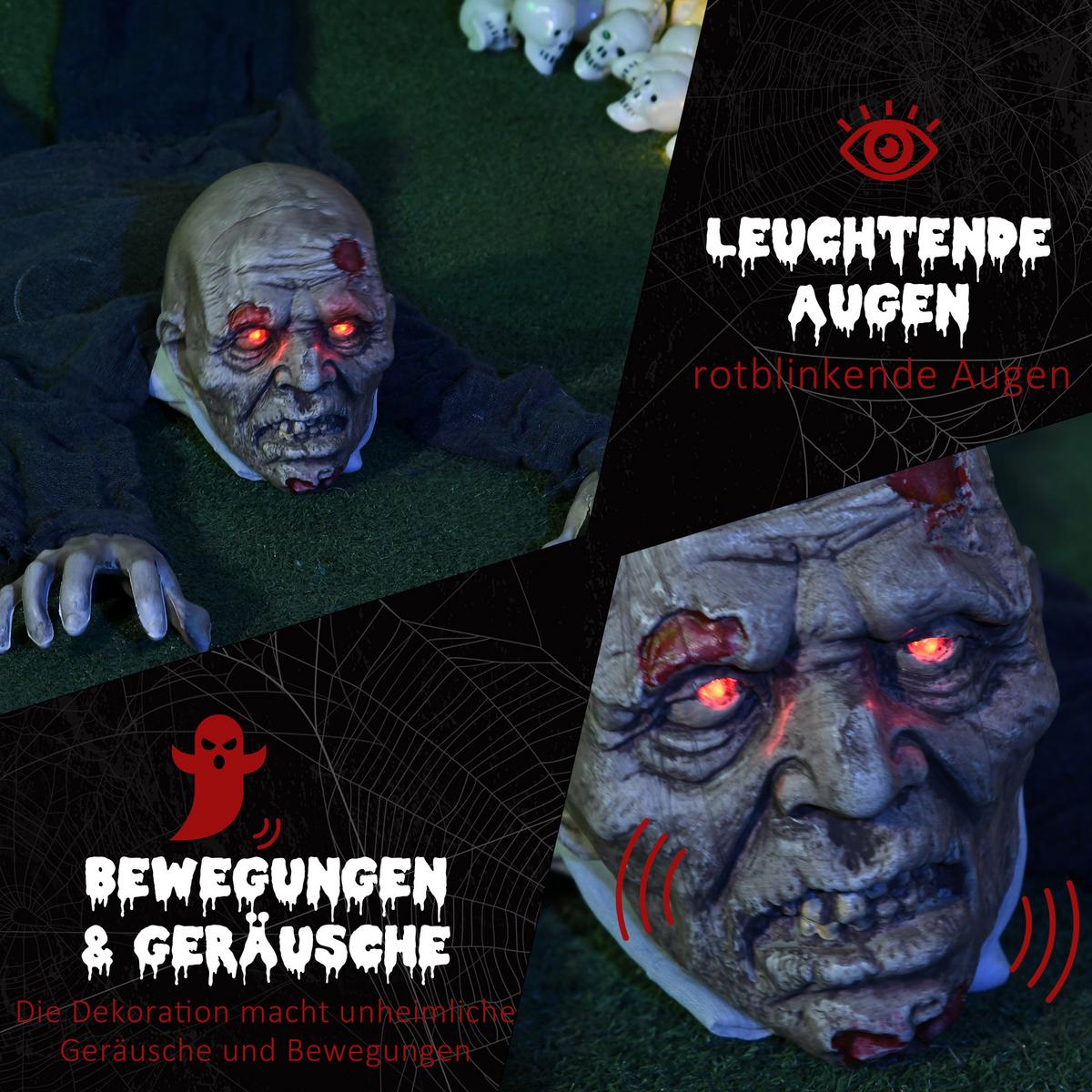 HALLOWEEN-DEKORATION Zombie Untoter 1,40 m Halloween-Zombie mit Leuchtende Augen - Multicolor, Kunststoff (20/159/45cm) - HOMCOM