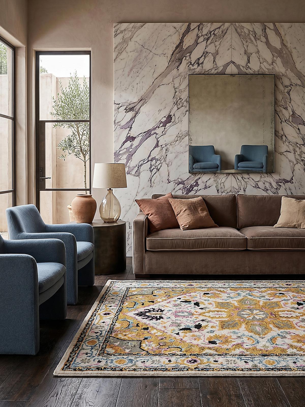 WOLLTEPPICH SOAR, klassisch-floral, Gelb-Grau, 120 x 170 cm - Gelb, Textil (120/170cm) - KADIMA DESIGN