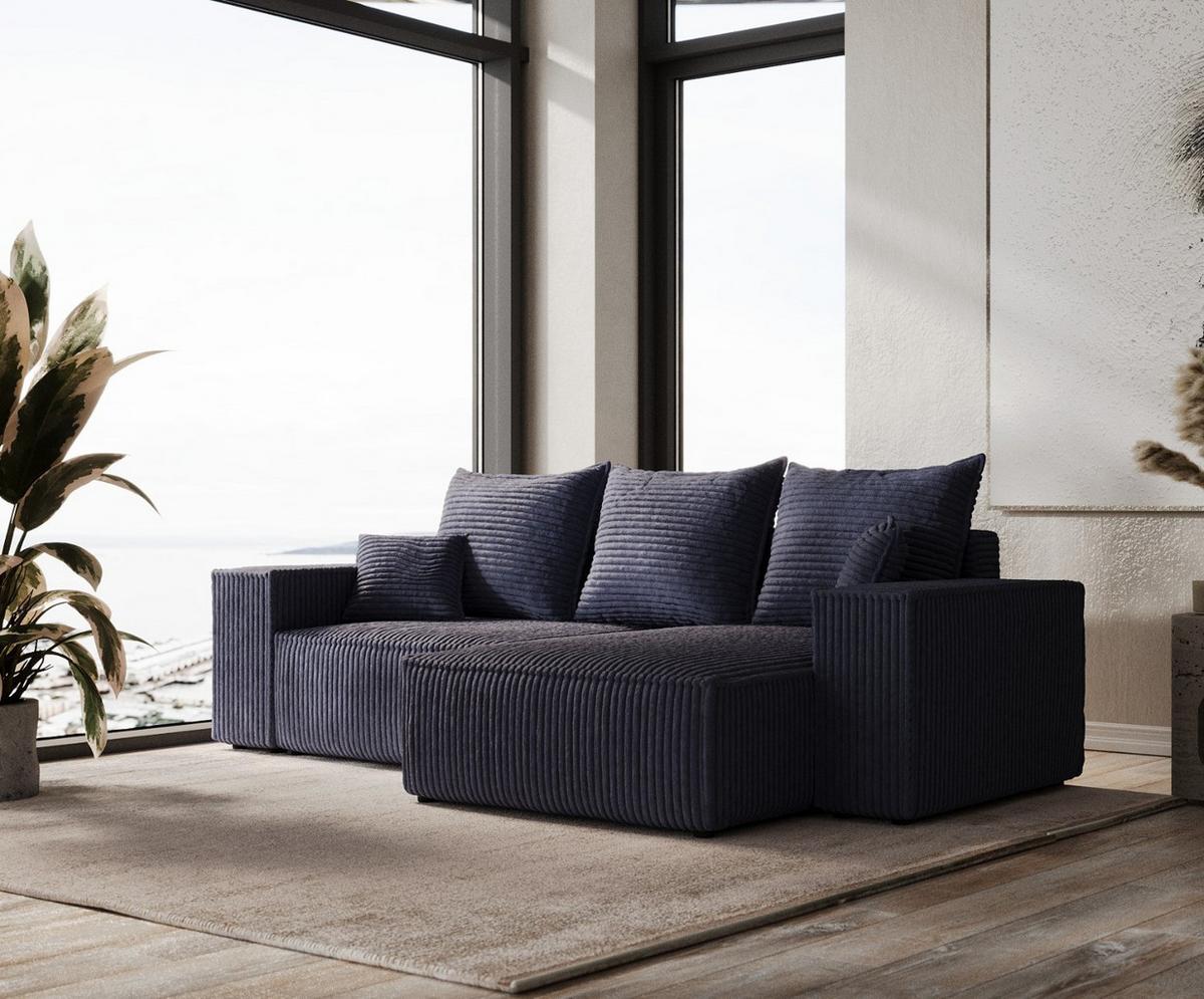 ECKSOFA SENSO mit Schlaffunktion Marineblau im Tilia Stoff - Schwarz/Dunkelblau, Holz/Holzwerkstoff (255/148cm) - AltaBeds