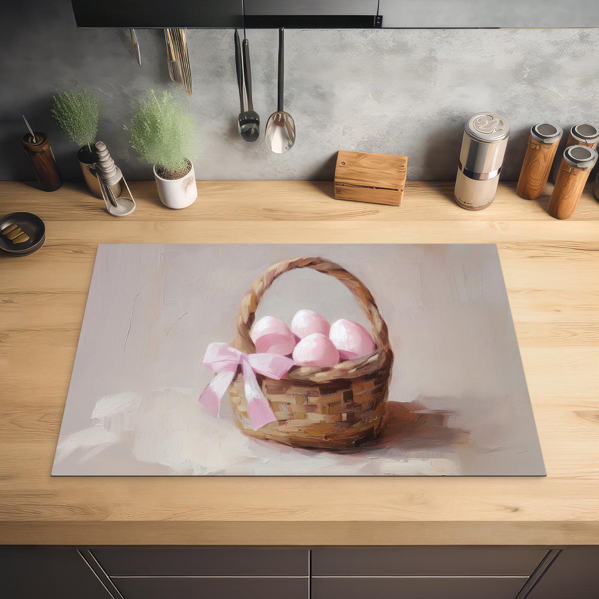 HERDABDECKPLATTE Korb - Eier - Rosa Ceranfeldabdeckung 76x51.5 cm - Beige, Kunststoff (76/51.5/0.2cm) - MuchoWow