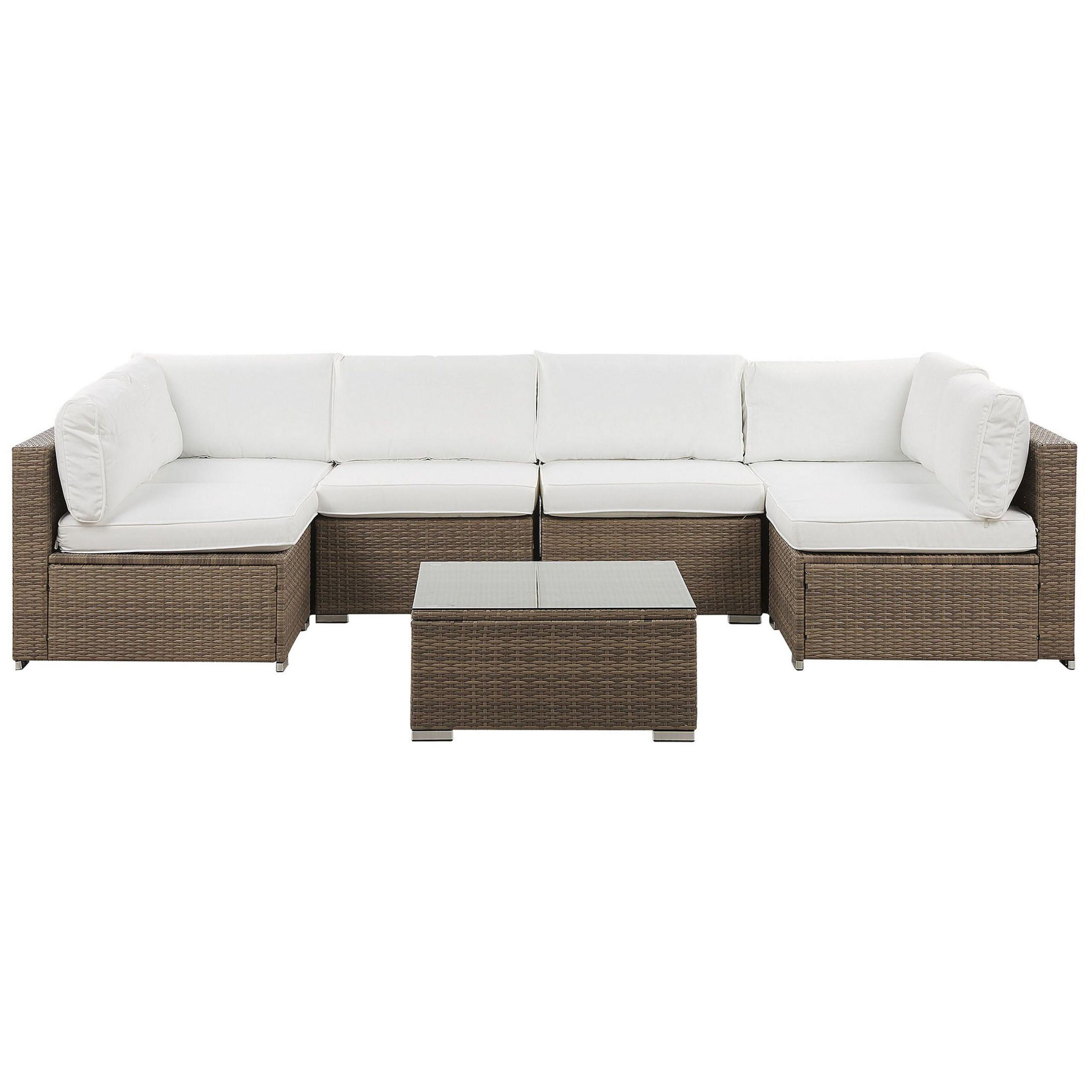 LOUNGE SET 6-Sitzer modular Braun Auflagen weiß Belvedere - Braun/Weiß, Kunststoff - Beliani