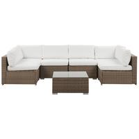 LOUNGE SET 6-Sitzer modular Braun Auflagen weiß Belvedere - Braun/Weiß, Kunststoff - Beliani
