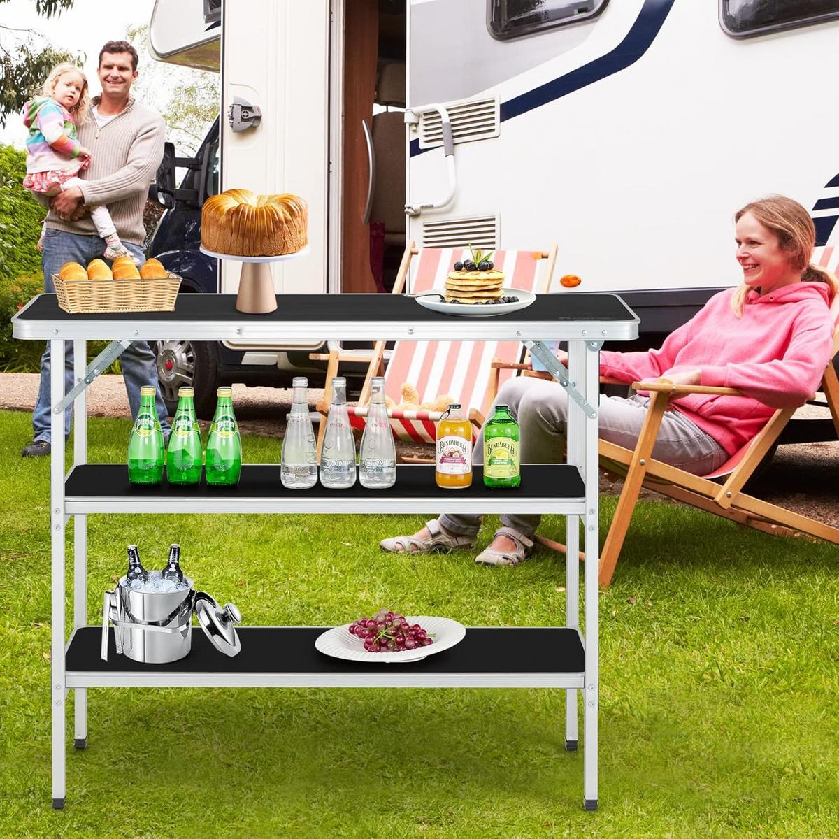 CAMPINGSCHRANK Schwarz - Schwarz, Holzwerkstoff (38/110/88cm) - COSTWAY