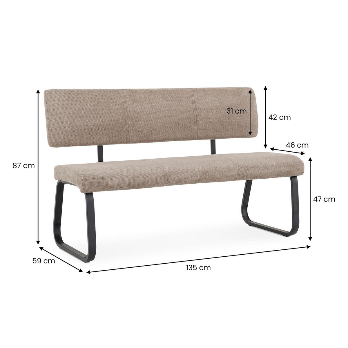 ESSZIMMERBANK VILAS hellbraun - Hellbraun, Textil/Metall (135/87/56cm) - IDIMEX