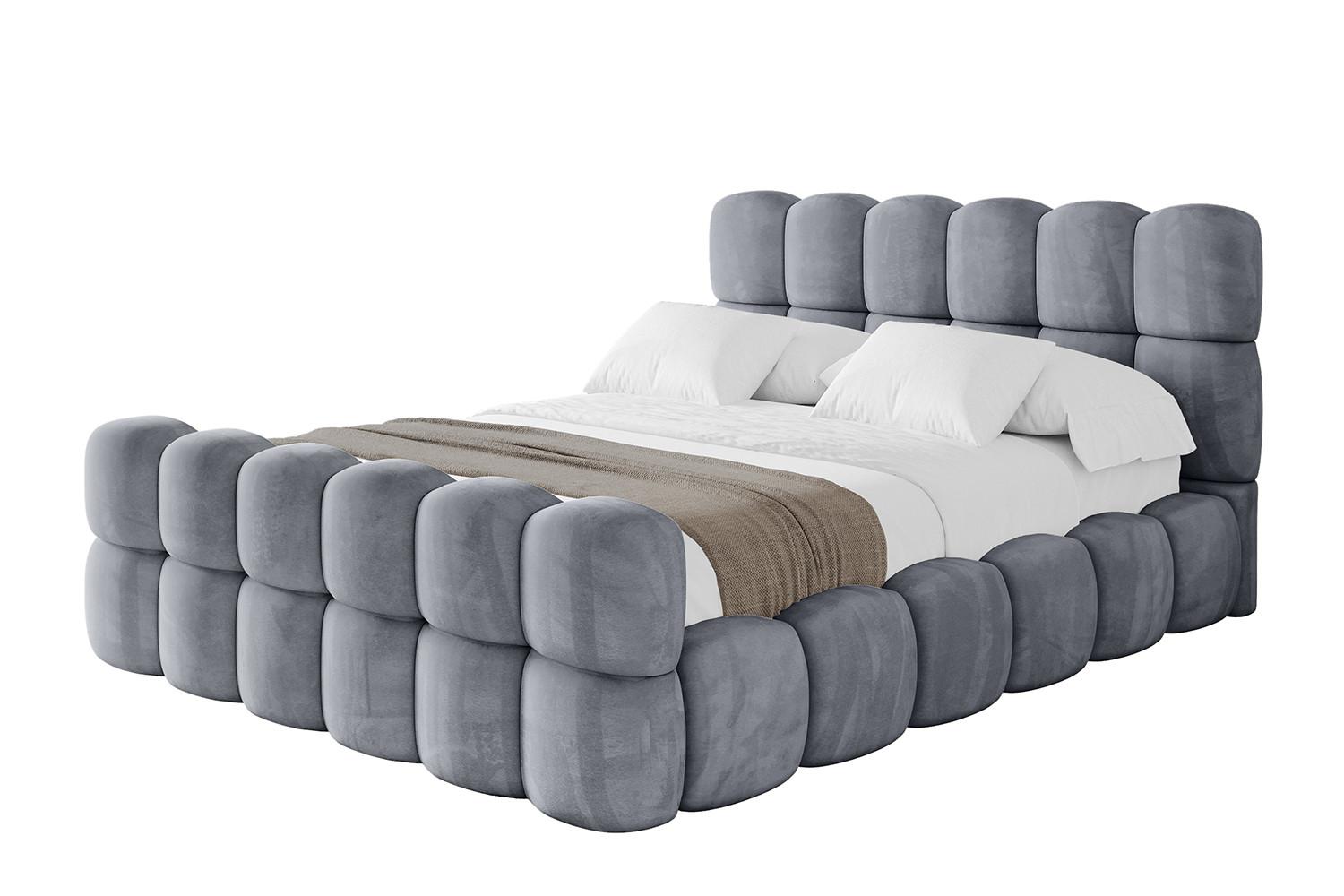 POLSTERBETT mit Bettkasten, Fußteil und Lattenrost, Bett mit Matratze H3/H4 - LEYA-Z 200x200 Grau - Grau, Holzwerkstoff/Textil (200/200cm) - ALTDECOR