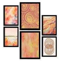 POSTER Set Mit 6 Orangefarbene Spries In Zusammenfassungen A3 & A4 Schwarzer Rahmen - Schwarz, Papier (29/3cm) - Nacnic