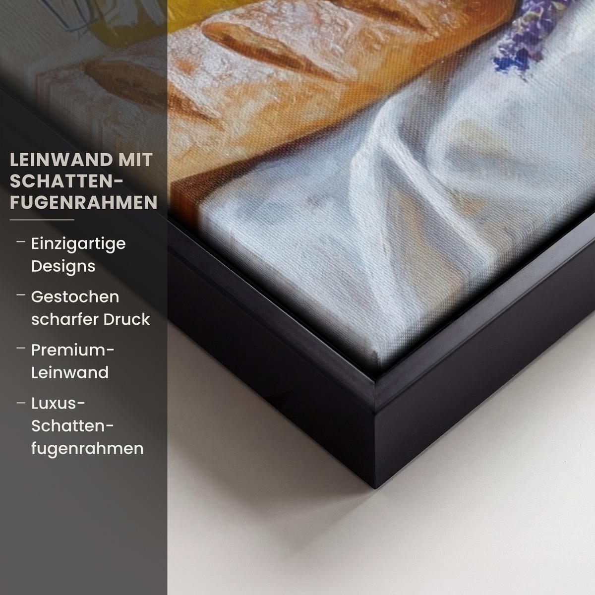 LEINWAND Bilder mit Rahmen - Lavendel - Brot - Stilleben - 60x80 - Flieder, Textil (60/80cm) - MuchoWow