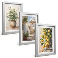 BILDER SET 3er Set - 20x30 cm Silberner Rahmen - Zitronenblumen im Topf, Straßen - Silberfarben, Kunststoff (20/30cm) - TULUP