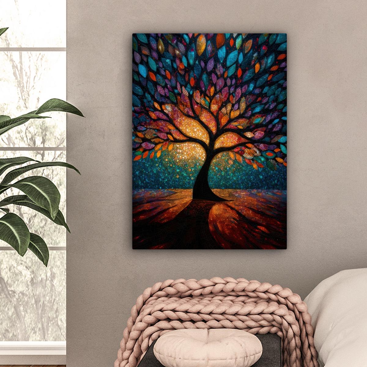 LEINWANDBILD Mosaik - Bunt - Baum - Äste Wandbild Wohnzimmer 60x80 cm - Multicolor, Textil (60/80cm) - MuchoWow