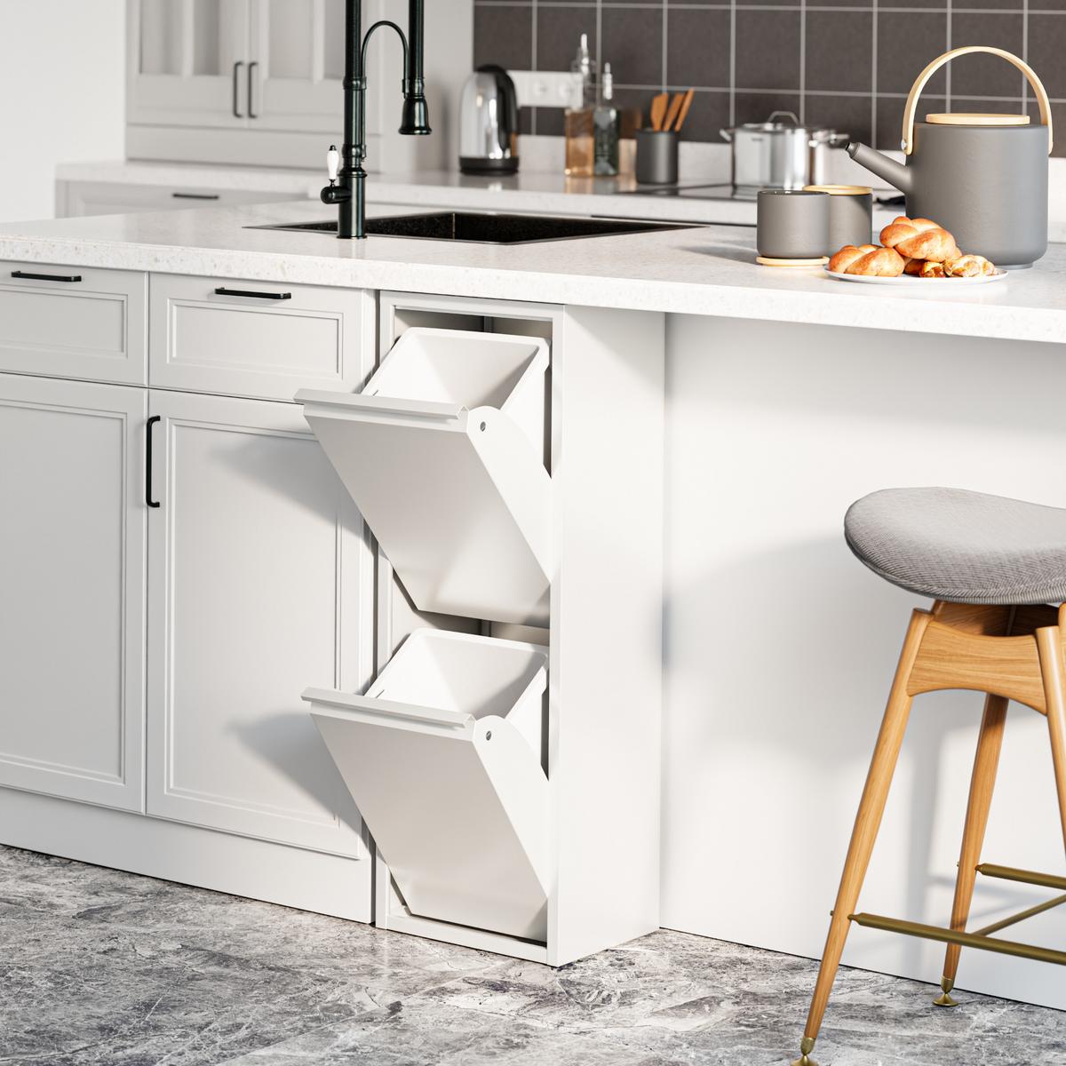 MÜLLTRENNSCHRANK Sollentuna - Weiß, Kunststoff/Metall (33/93/25cm) - [en.casa]