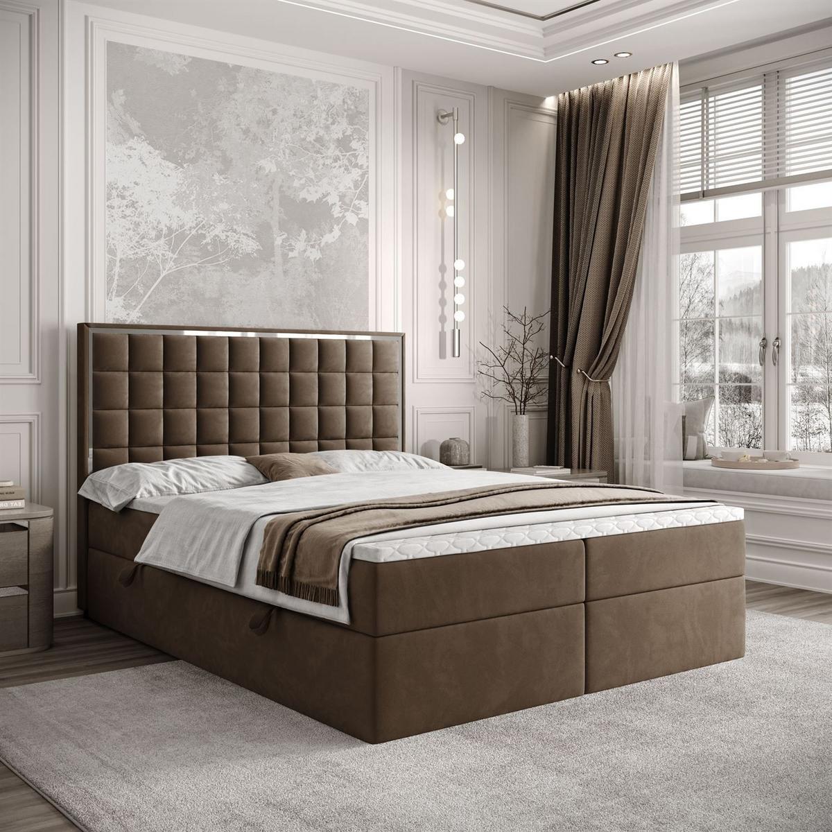 BOXSPRINGBETT ISADORA SILVER mit Bettkasten und Topper 140x200 cm Royal Velvet 196 - Braun, Textil - Lookway