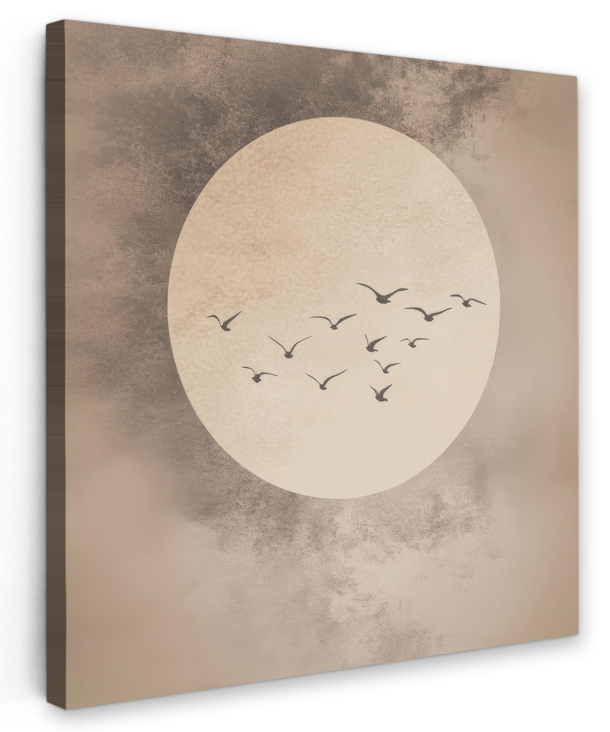 LEINWANDBILD Vogel - Beige - Japanisch Deko Wohnzimmer 20x20 cm - Taupe, Textil (20/20cm) - MuchoWow