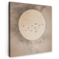 LEINWANDBILD Vogel - Beige - Japanisch Deko Groß 90x90 cm - Taupe, Textil (90/90cm) - MuchoWow