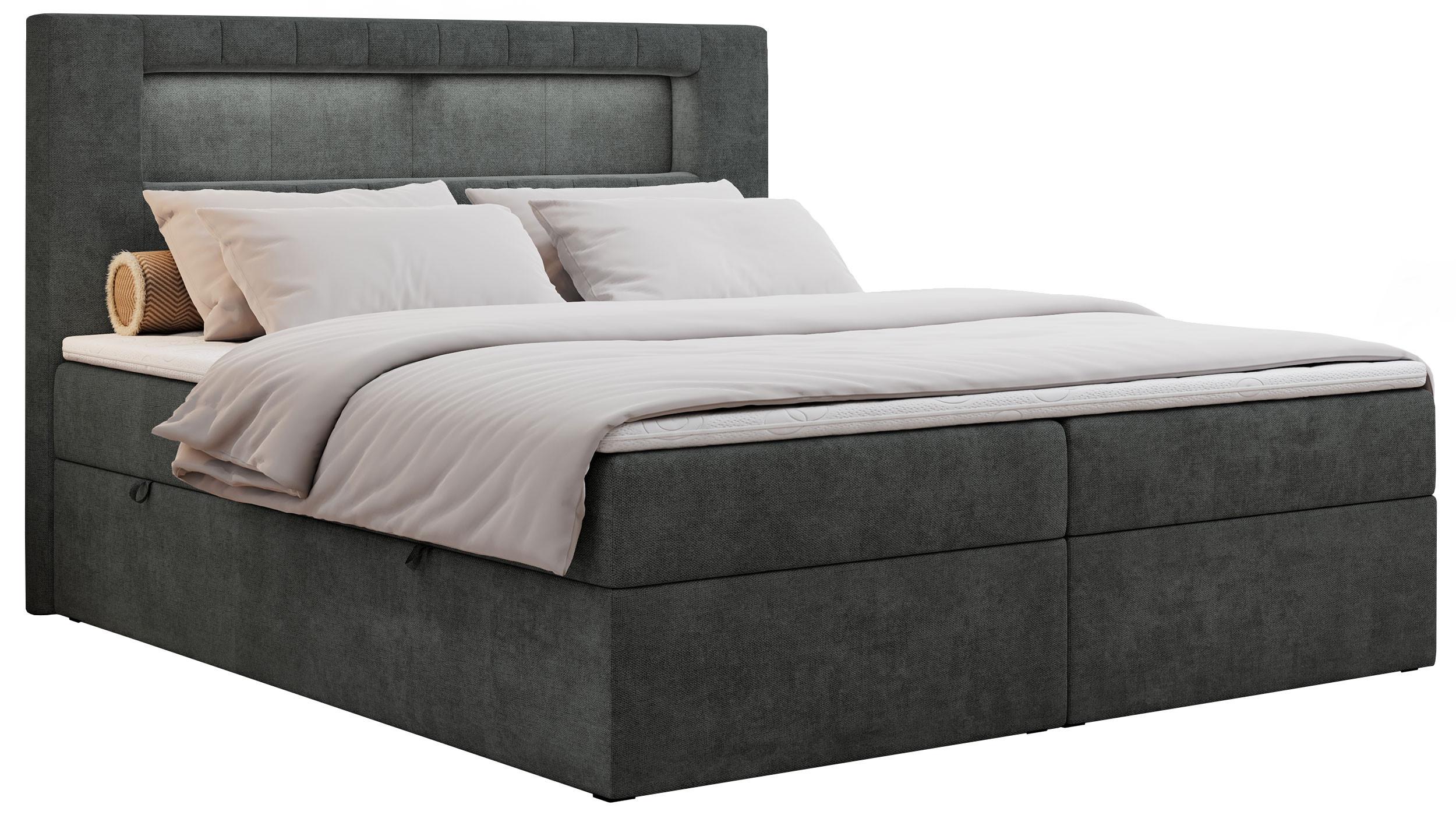 BOXBETT GOLD-5 LED 140/200 Dunkelgrau Struktur - H3 - Dunkelgrau, Holz/Textil (140/200cm) - MKS