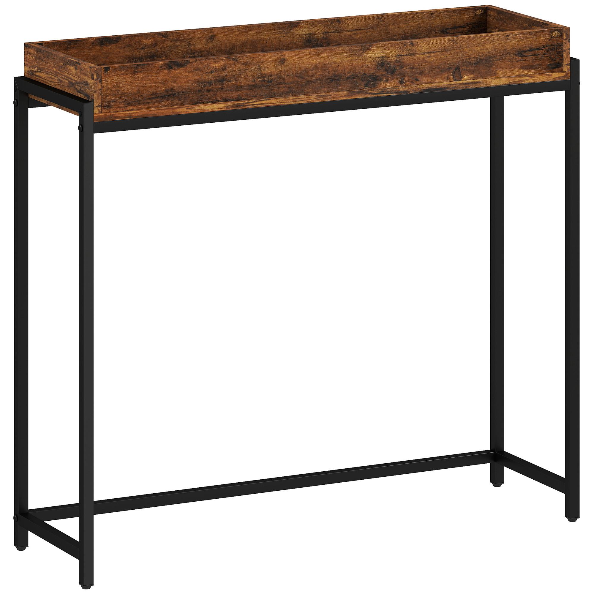 KONSOLENTISCH mit Geländer, Braun - Schwarz/Braun, Metall (100/30/91cm) - HOMCOM