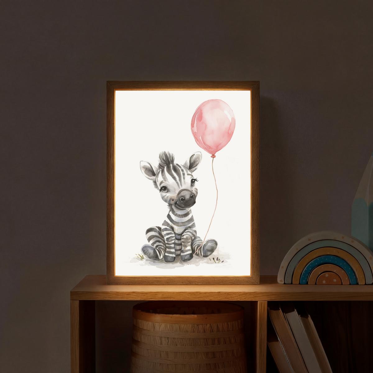 NACHTTISCHLAMPE MIT AKKU Zebra - Baby - Tiere - Rosa Luftballon 30x40 cm - Weiß, Holzwerkstoff (8/30/40cm) - OnlyWow
