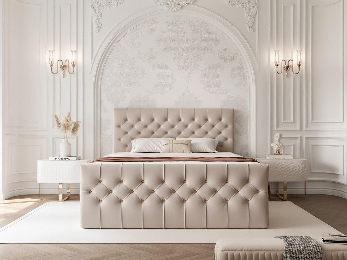 BOXBETT JOLIE 180x200 cm mit Matratze, Graubeige - Greige, Textil (180/200cm) - Idohome