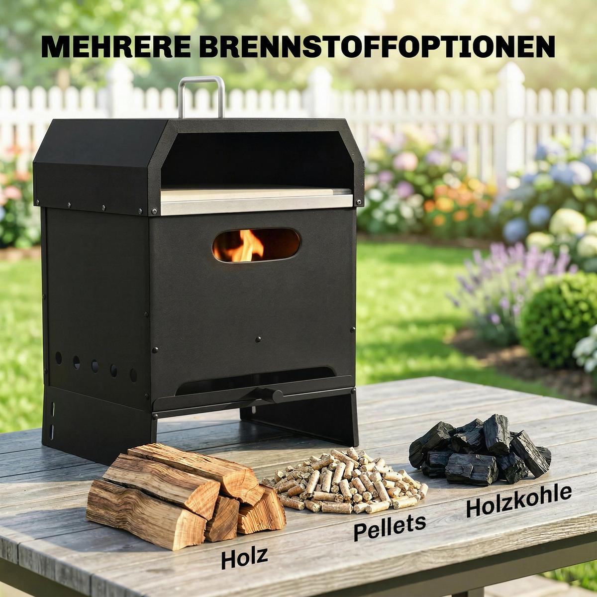 PIZZAOFEN aus Metall & Edelstahl Schwarz - Schwarz, Metall (37.5/53.5/40cm) - Outsunny