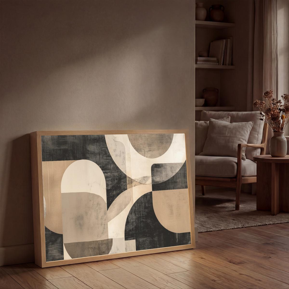 WANDLEUCHTE MIT AKKU Abstrakt - Formen - Modern - Beige 100x70 cm - Grau, Holzwerkstoff (100/70/8cm) - OnlyWow