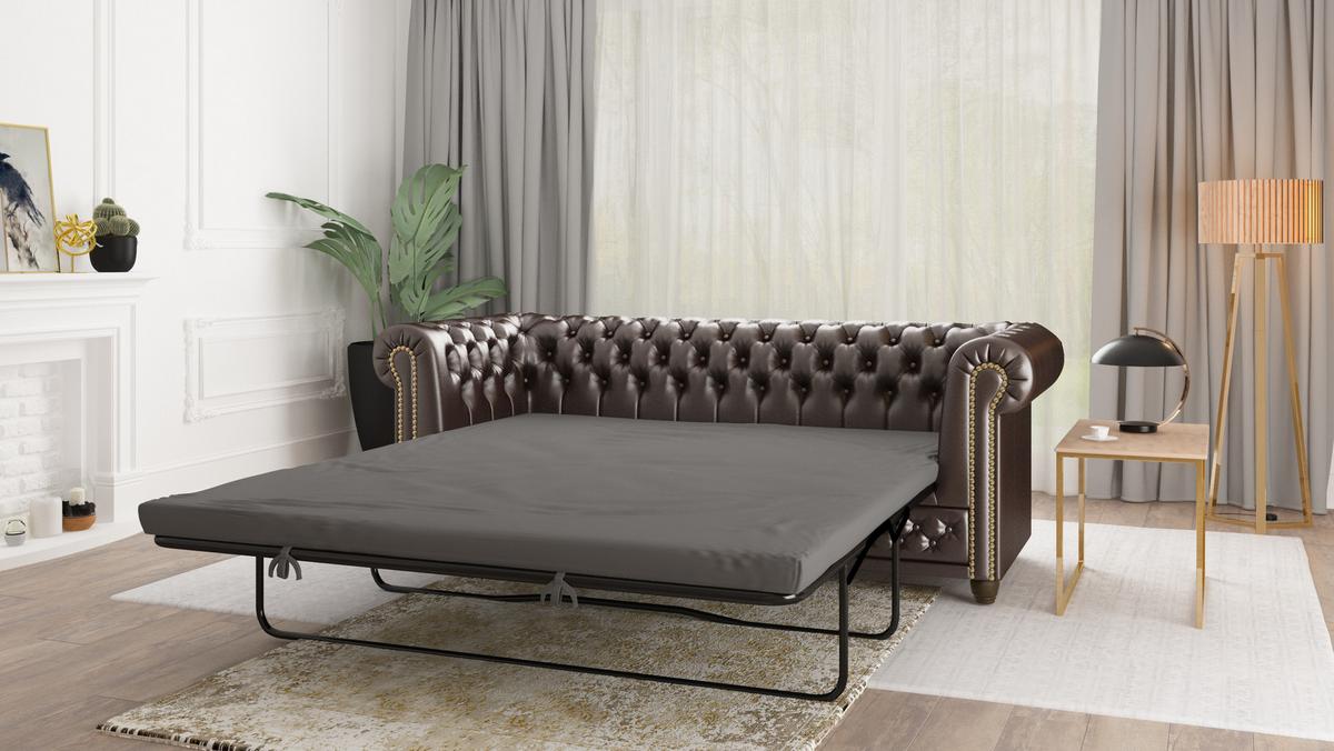 CHESTERFIELD-SOFA 3-sitzer mit Schlaffunktion Morin Braun vegan Leder - Braun, Holz/Textil (203/72/86cm) - S-Style Möbel