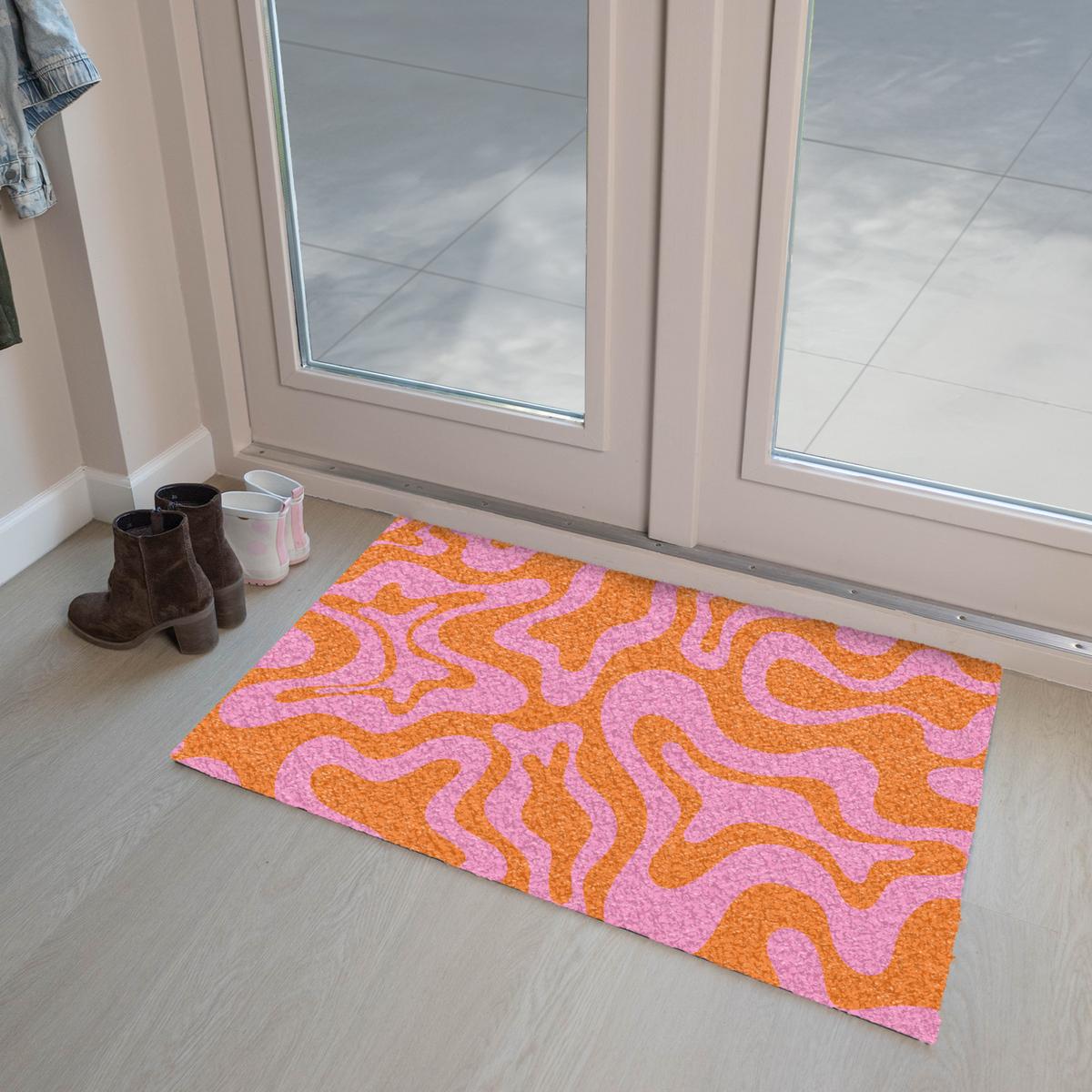 FUSSMATTE Muster - Rosa - Orange - Abstrakt - Modern Türmatte 90x60 cm - Pink, Kunststoff (90/0.4cm) - MuchoWow