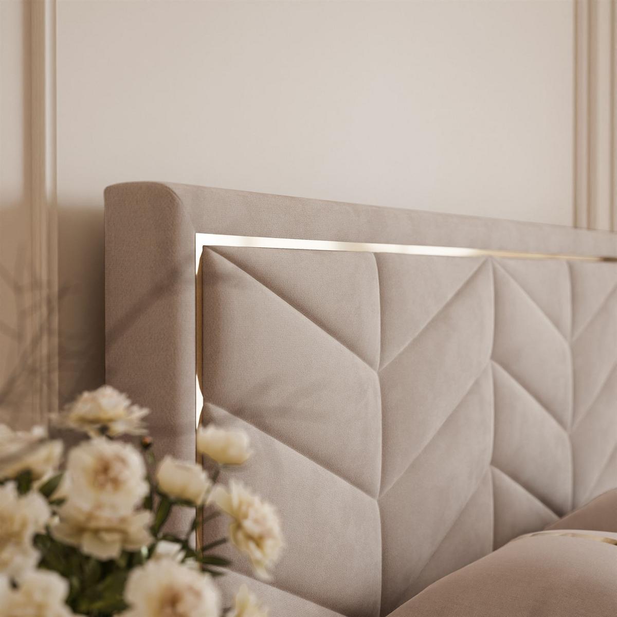 POLSTERBETT AURORA 160x200 mit Bettkasten French Velvet 687 - Beige, Textil (160/200cm) - Lookway