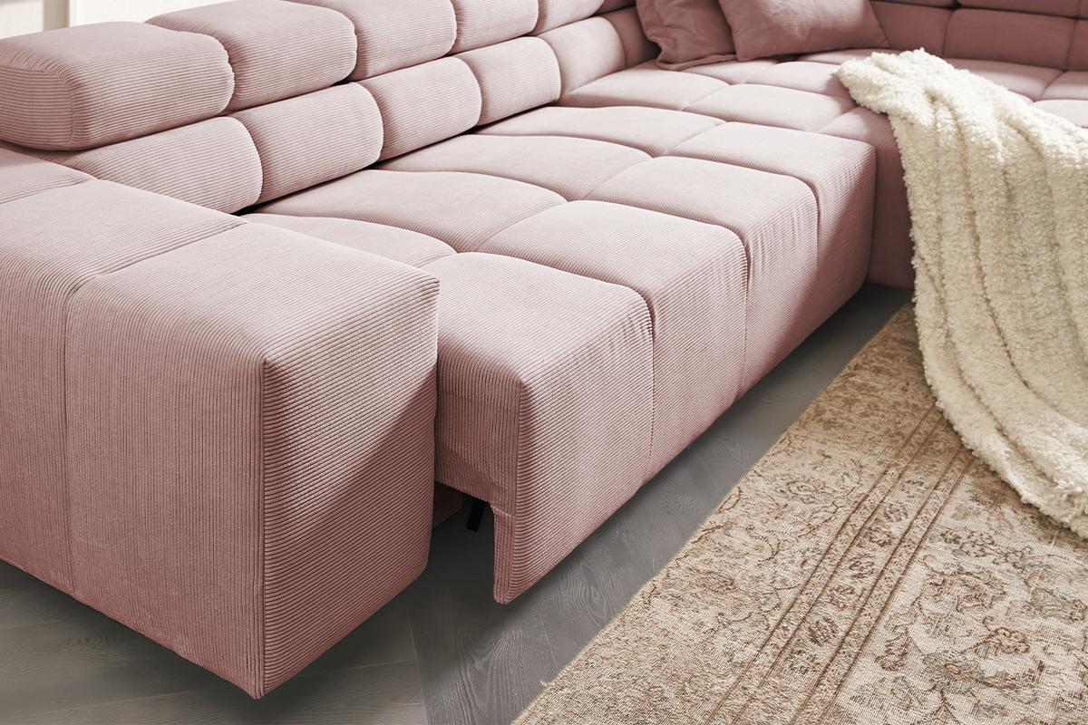 ECKSOFA MIT MOTORISCHEM SITZVORZUG NEVADA Pink Cord Relaxfunktion - Schwarz/Rosa, Kunststoff/Textil (319/215cm) - KAWOLA