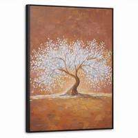 LEINWAND Bilder mit Rahmen - Abstrakt - Baum - Weiß - Blätter - 60x80 - Braun, Textil (60/80cm) - MuchoWow