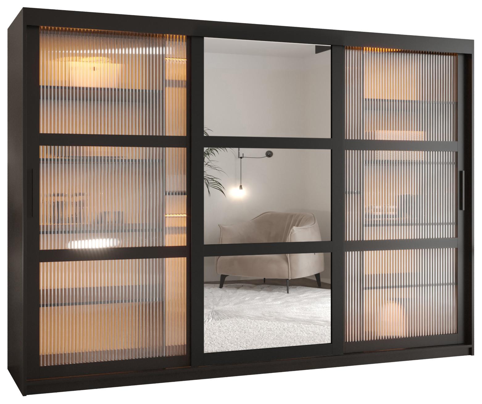 SCHWEBETÜRENSCHRANK 200/250/62 3-türig - Schwarz, Holz/Kunststoff (250/200/62cm) - Abiks Möbel