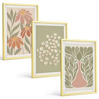 BILDER SET 3er Set - 40x60 cm Goldrahmen - Florale Boho-Muster - Goldfarben, Kunststoff (40/60cm) - TULUP