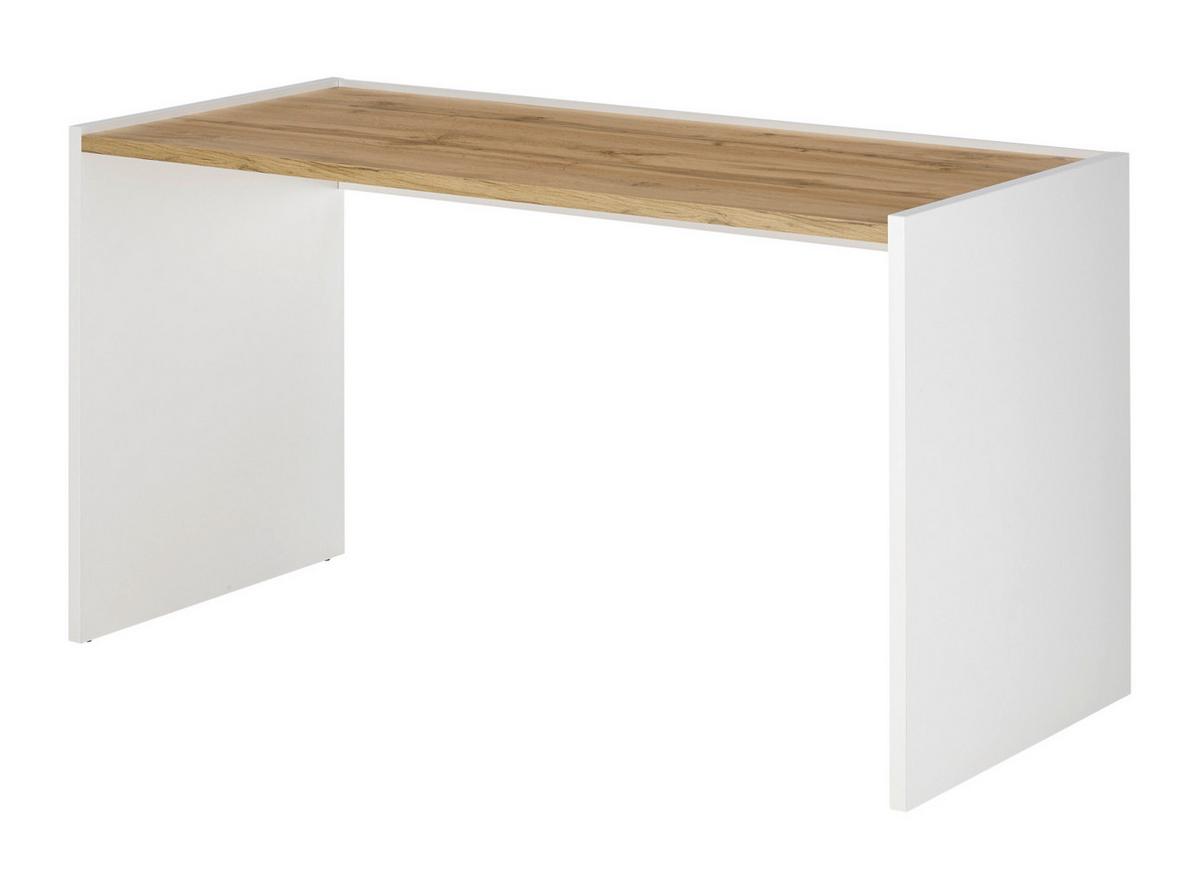 SCHREIBTISCH weiß matt, Eiche Wotan 143 x 62 cm, Laptoptisch mit großer Arbeitsfläche - Eiche Wotan/Silberfarben, Holzwerkstoff/Kunststoff (143/62/76cm) - Furn.Design