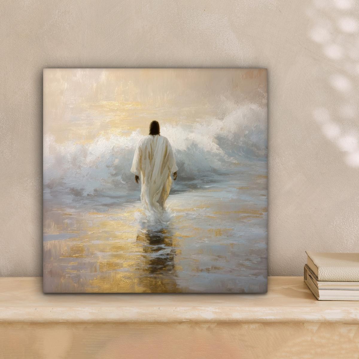 LEINWANDBILD Gemälde - Welle - Jesus - Abstrakt Deko Wohnzimmer 20x20 cm - Goldfarben, Textil (20/20cm) - MuchoWow