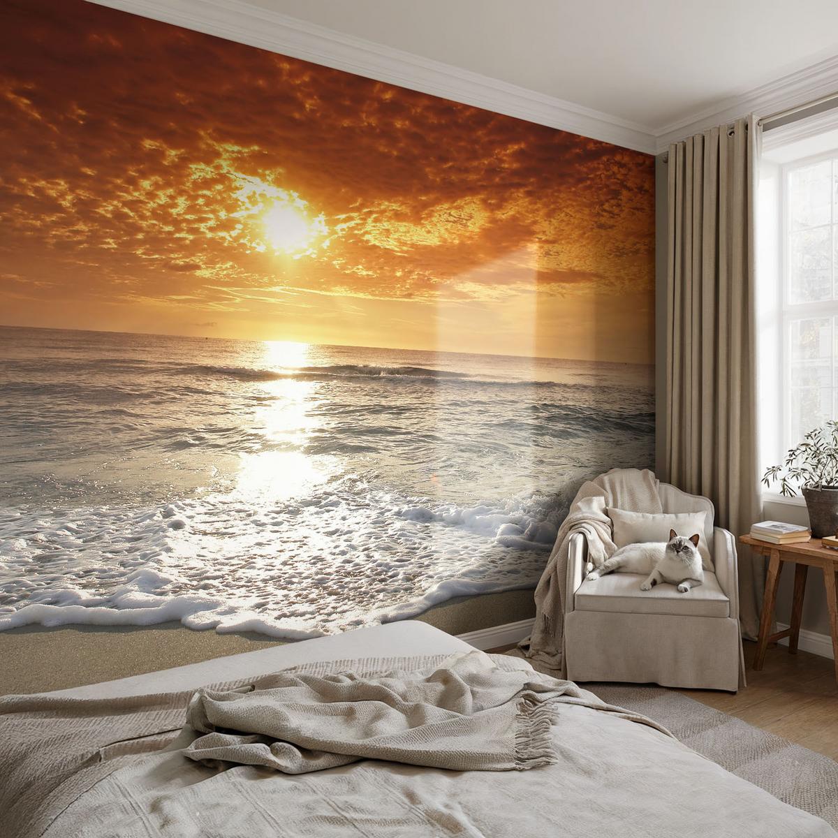 FOTOTAPETE 312x219 cm - Meereswellen - Gelb, Textil (312/219cm) - Wallfluent