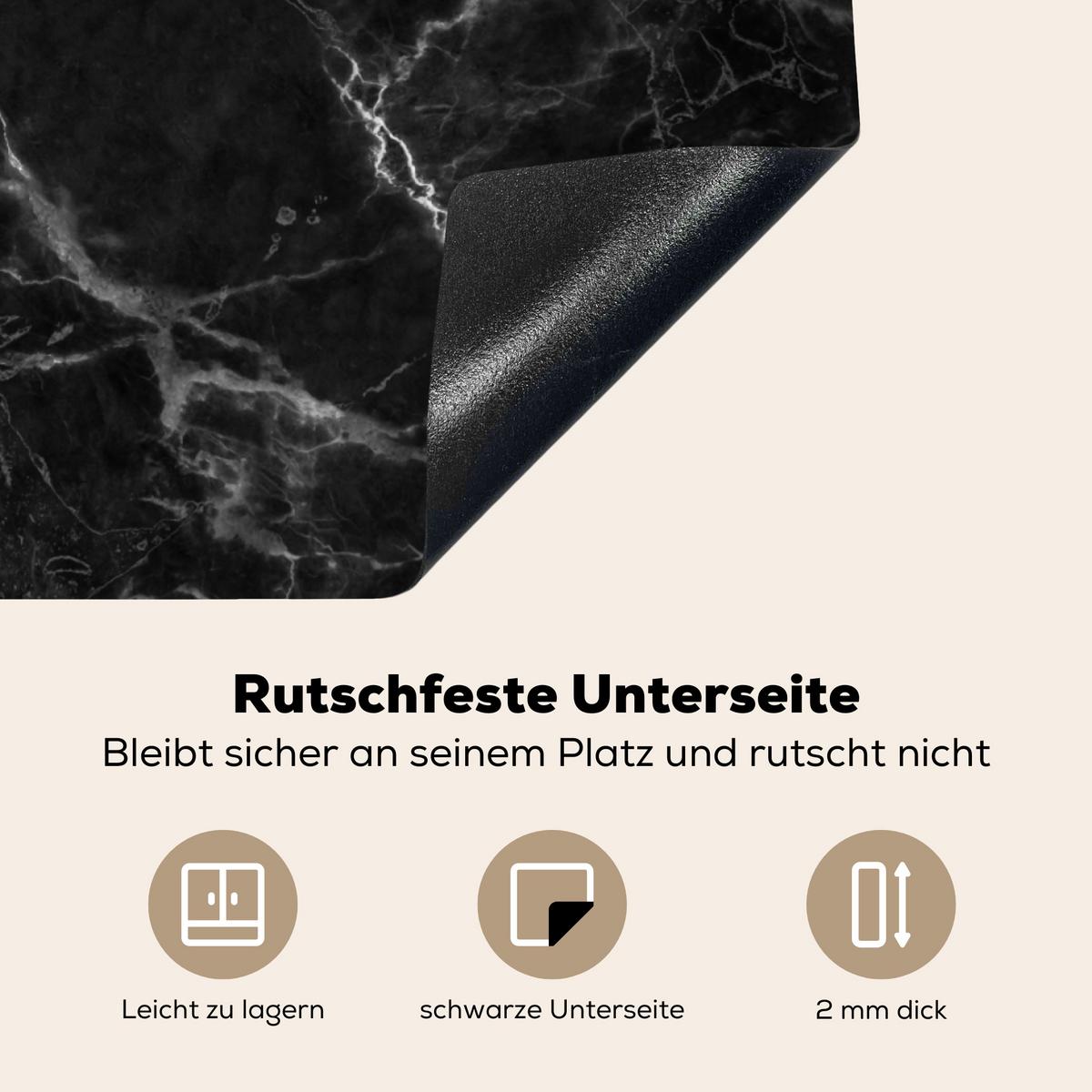 HERDABDECKPLATTE Marmor - Schwarz - Weiß - Textur - Marmoroptik Induktionsmatte 77x59 cm - Silberfarben, Kunststoff (77/59/0.2cm) - MuchoWow