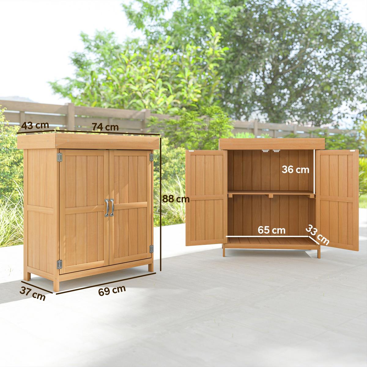 GARTENSCHRANK Geräteschuppen mit Doppeltür, 2 Fächern, wetterfest, Tannenholz, Natur - Fichtefarben, Holz (43/88/74cm) - Outsunny